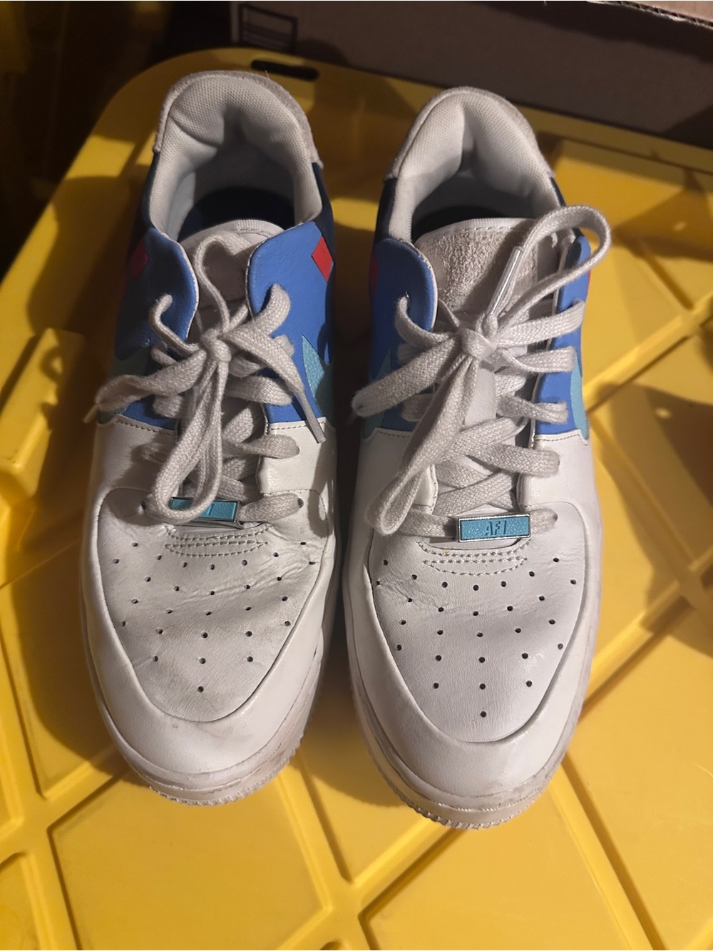Nike AF1 White Sneakers with Blue and Teal Accents